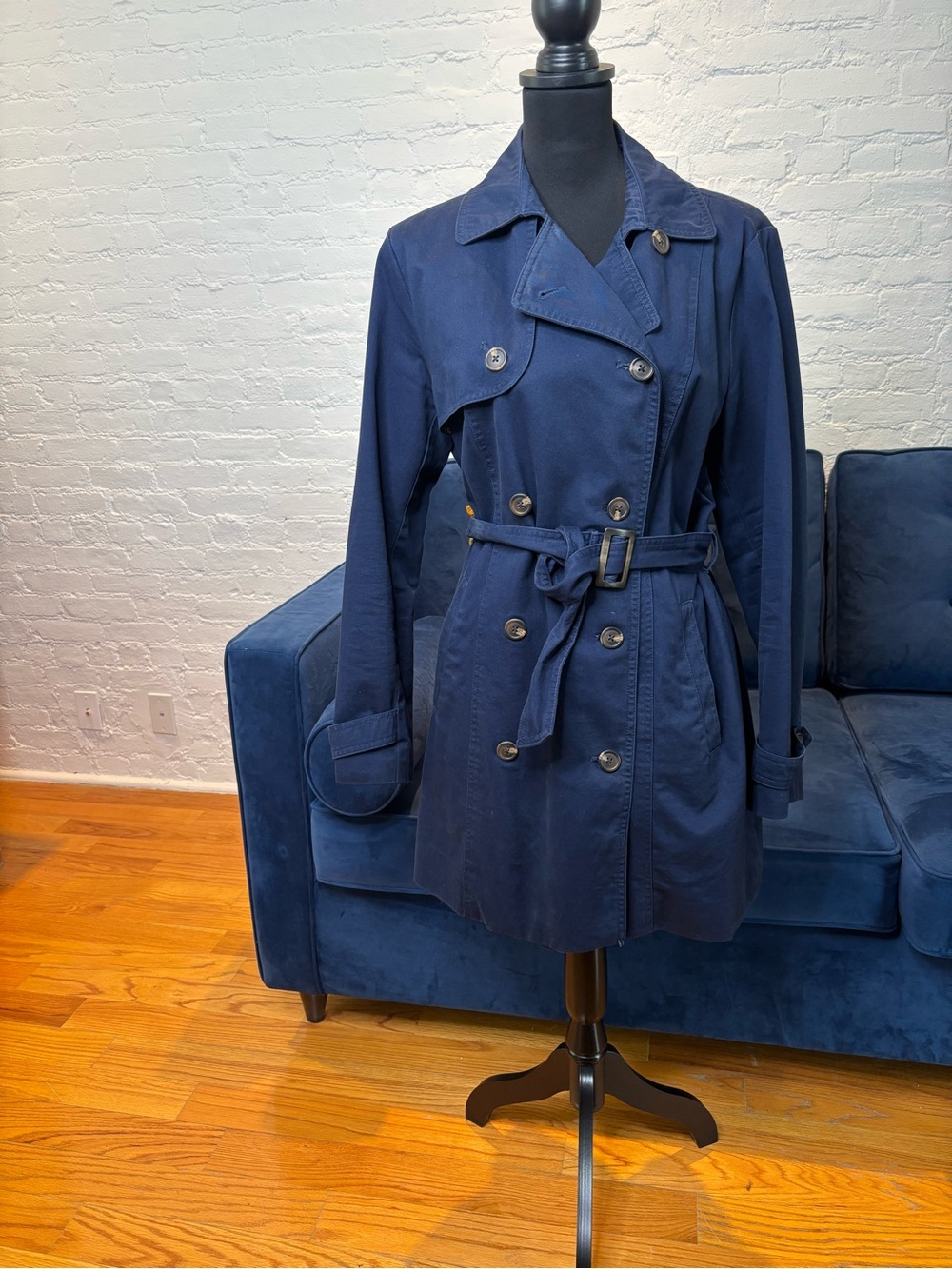 GAP Navy Double-Breasted Trench Coat with Belt - Size Large
